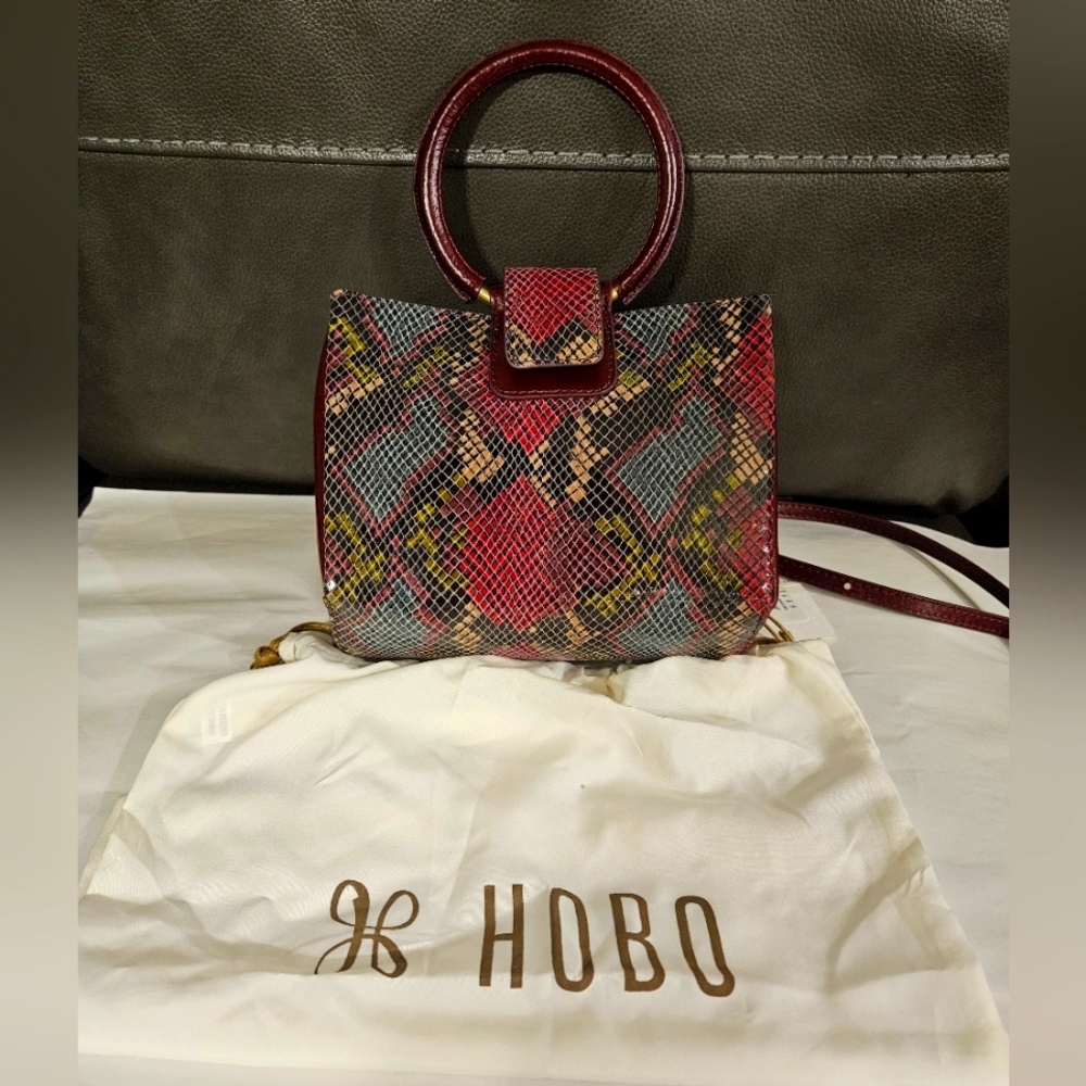 HOBO Heidi Small Crossbody Bag Mosaic Snake Burgundy Purple Leather  - Picture 10 of 10